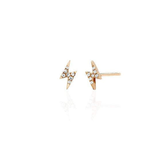 Diamond Mini Lightning Bolt Stud Earring-Earrings-EF Collection-14K Rose Gold-Pair-hurdles-jewelry-boulder-colorado