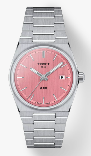 ティソ TISSOT PR100 1853 デイト クオーツ ピンク Tissot Pink PRX Quartz - 35mm at Hurdle's Jewelry in Boulder, CO