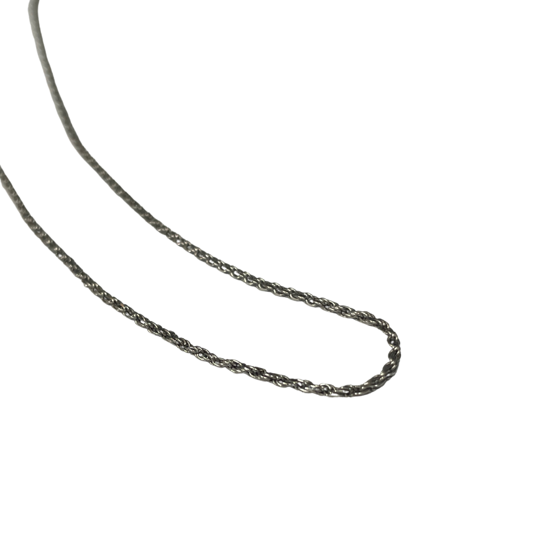 16-inch 14k white gold diamond-cut flex rope chain with a polished, twisted link design.