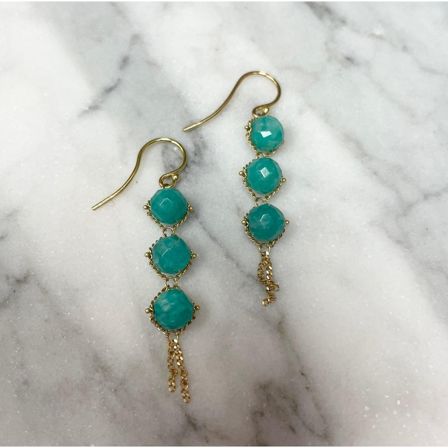 Amazonite Triple Drop Textile Earrings-Earrings-Amali-hurdles-jewelry-boulder-colorado