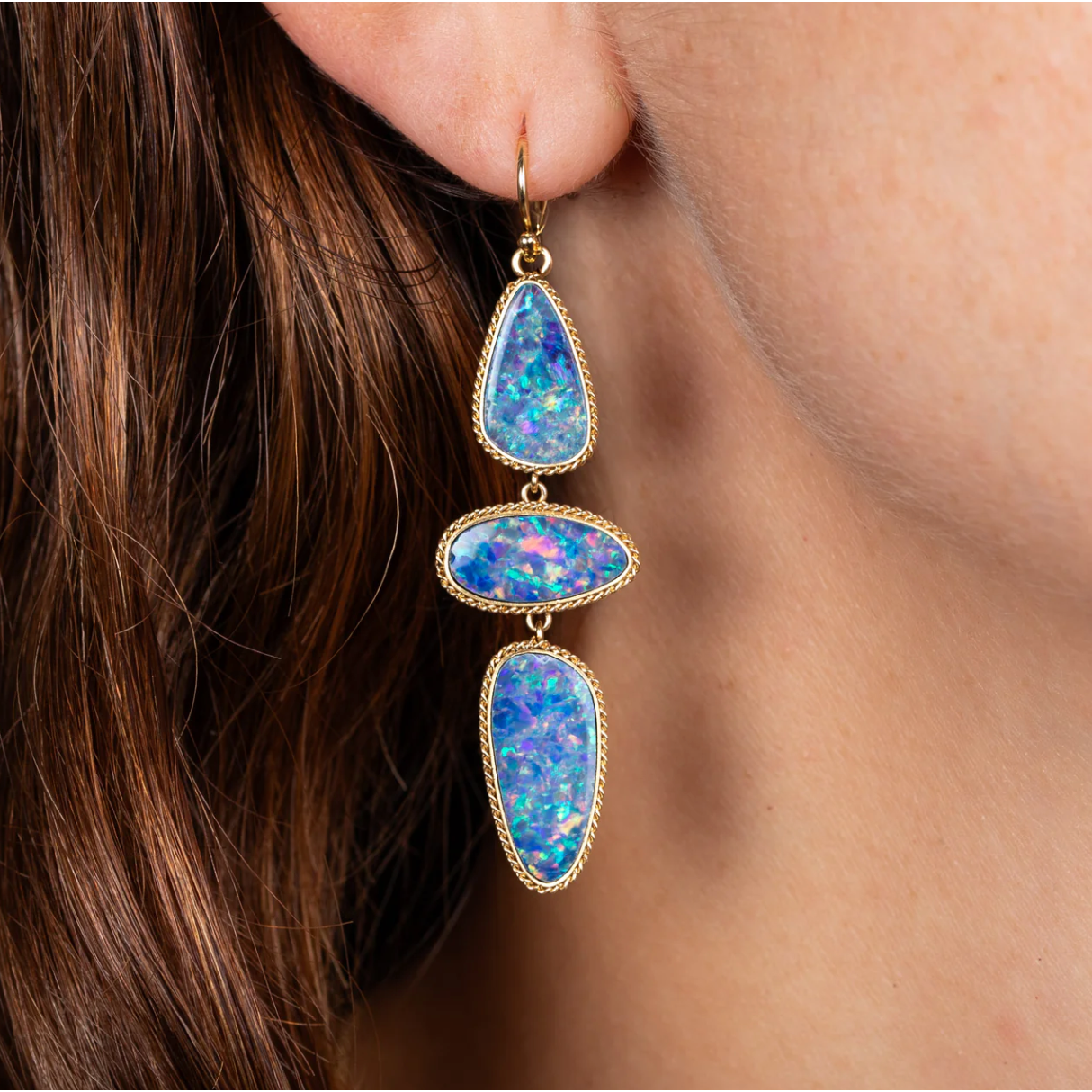 Australian Opal Triple Drop Earrings-Earrings-Amali-hurdles-jewelry-boulder-colorado