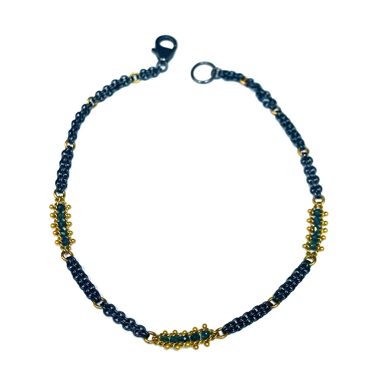 Blue Diamond Textile Bracelet-Bracelet-Amali-hurdles-jewelry-boulder-colorado