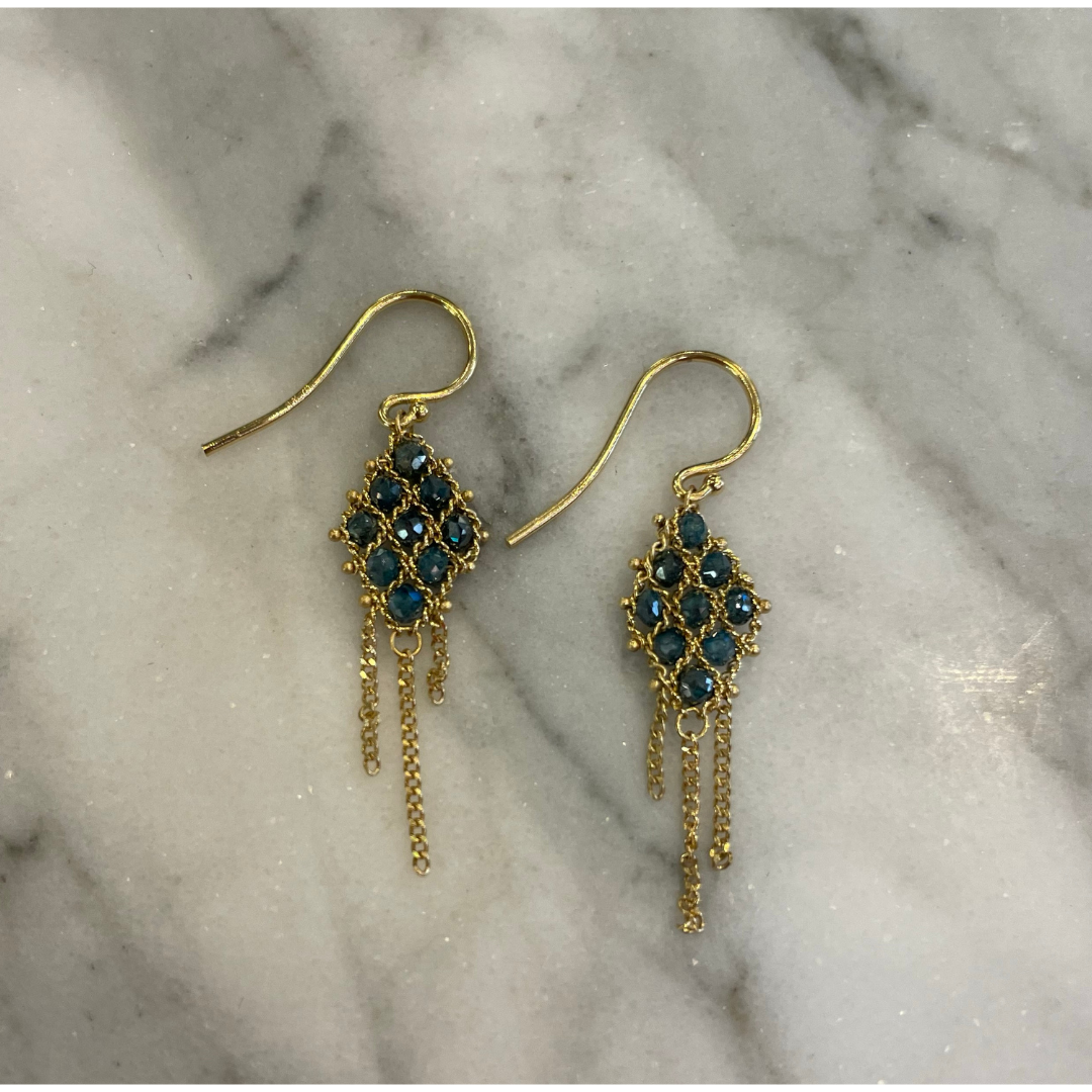 Blue Diamond Textile Drop Earrings-Earrings-Amali-hurdles-jewelry-boulder-colorado