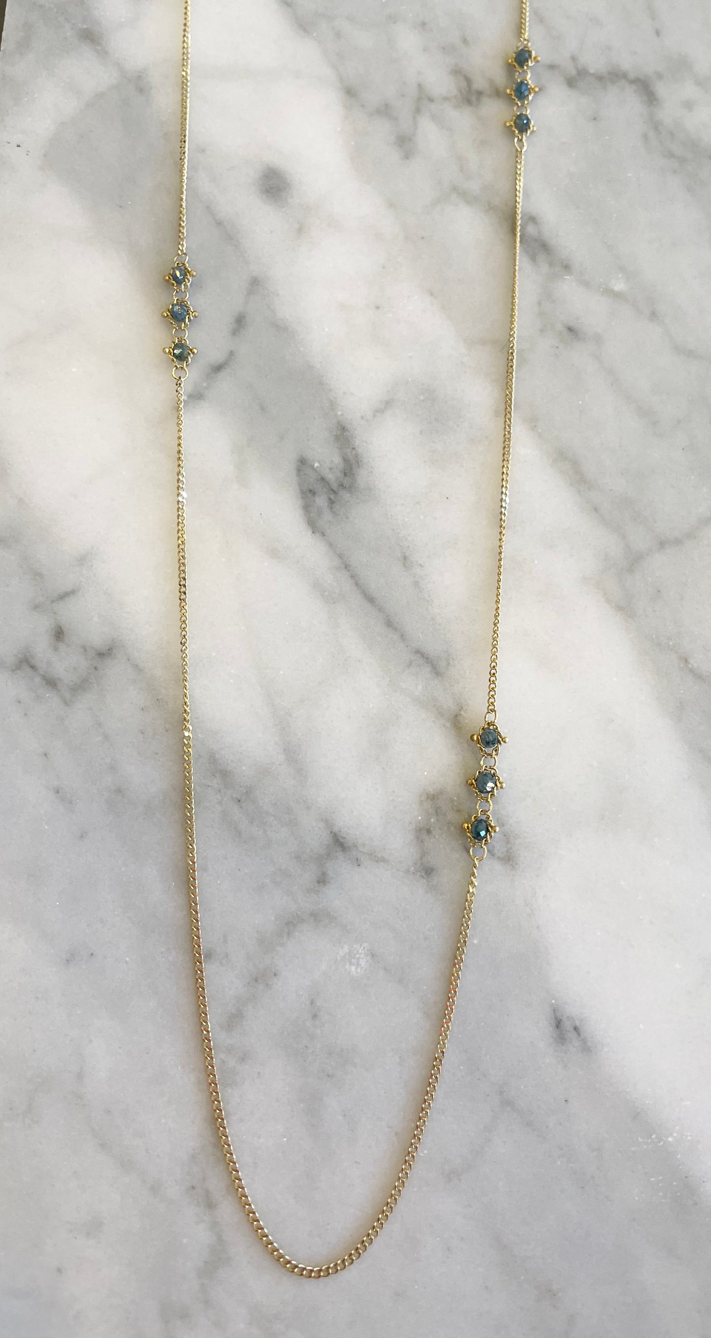Blue Diamond Triple Textile Station Necklace-Chain-Amali-hurdles-jewelry-boulder-colorado