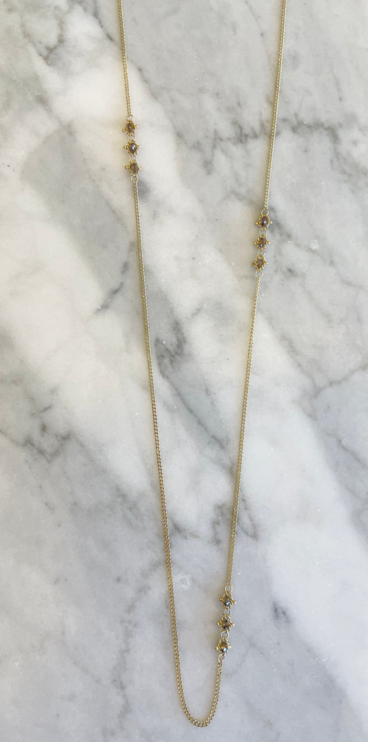 Champagne Diamond Triple Station Necklace-Chain-Amali-hurdles-jewelry-boulder-colorado