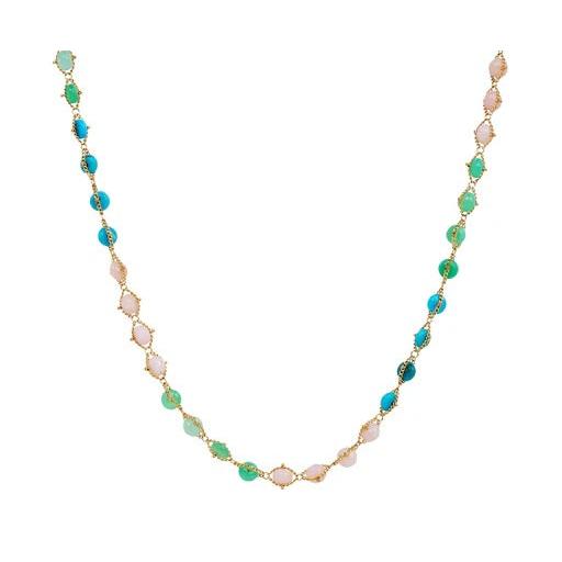 Chrysoprase, Turquoise and Pink Opal Textile Necklace-Necklace-Amali-16-18 inch-hurdles-jewelry-boulder-colorado