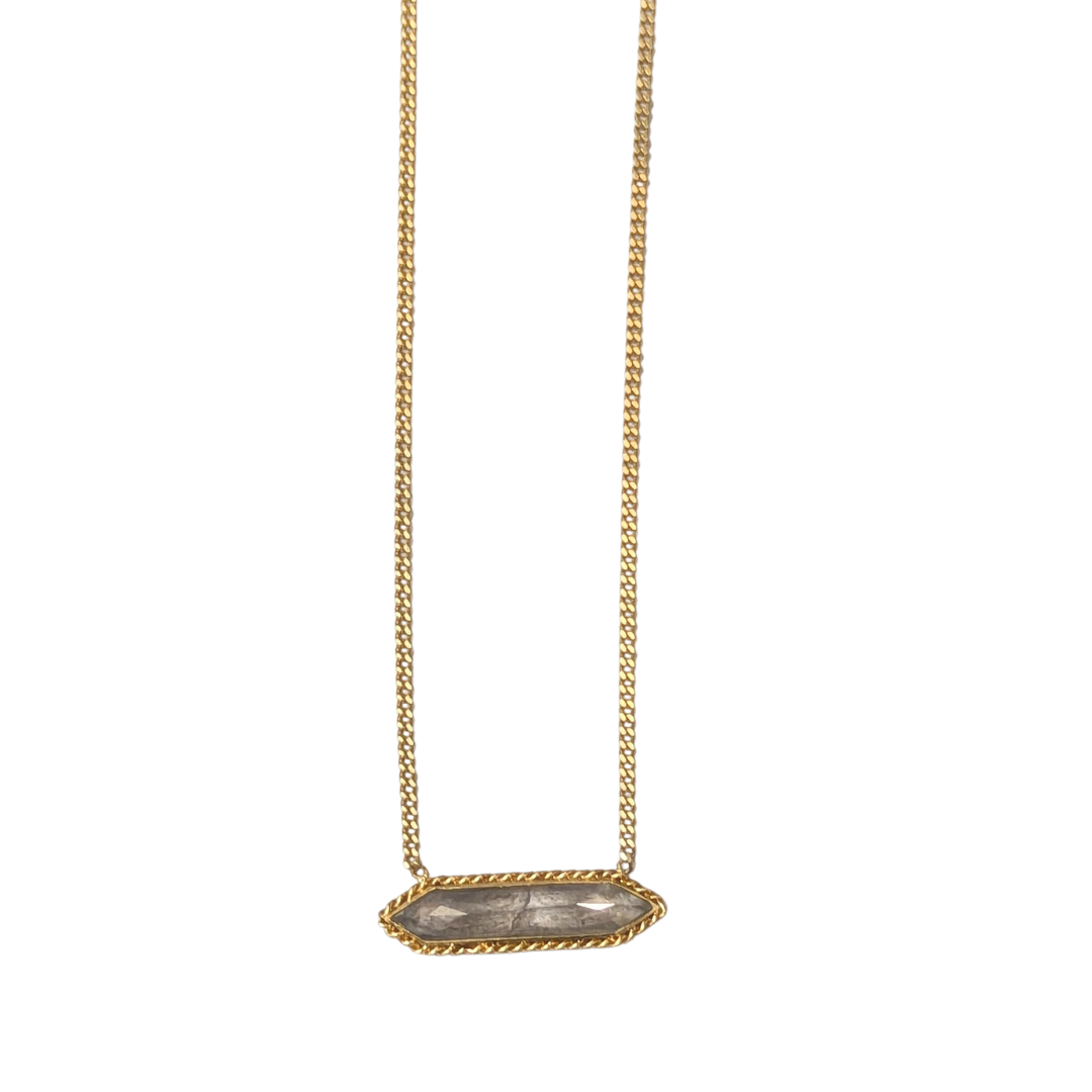 0.97-carat gray diamond slice pendant in an 18k yellow gold bezel setting on a delicate gold chain.