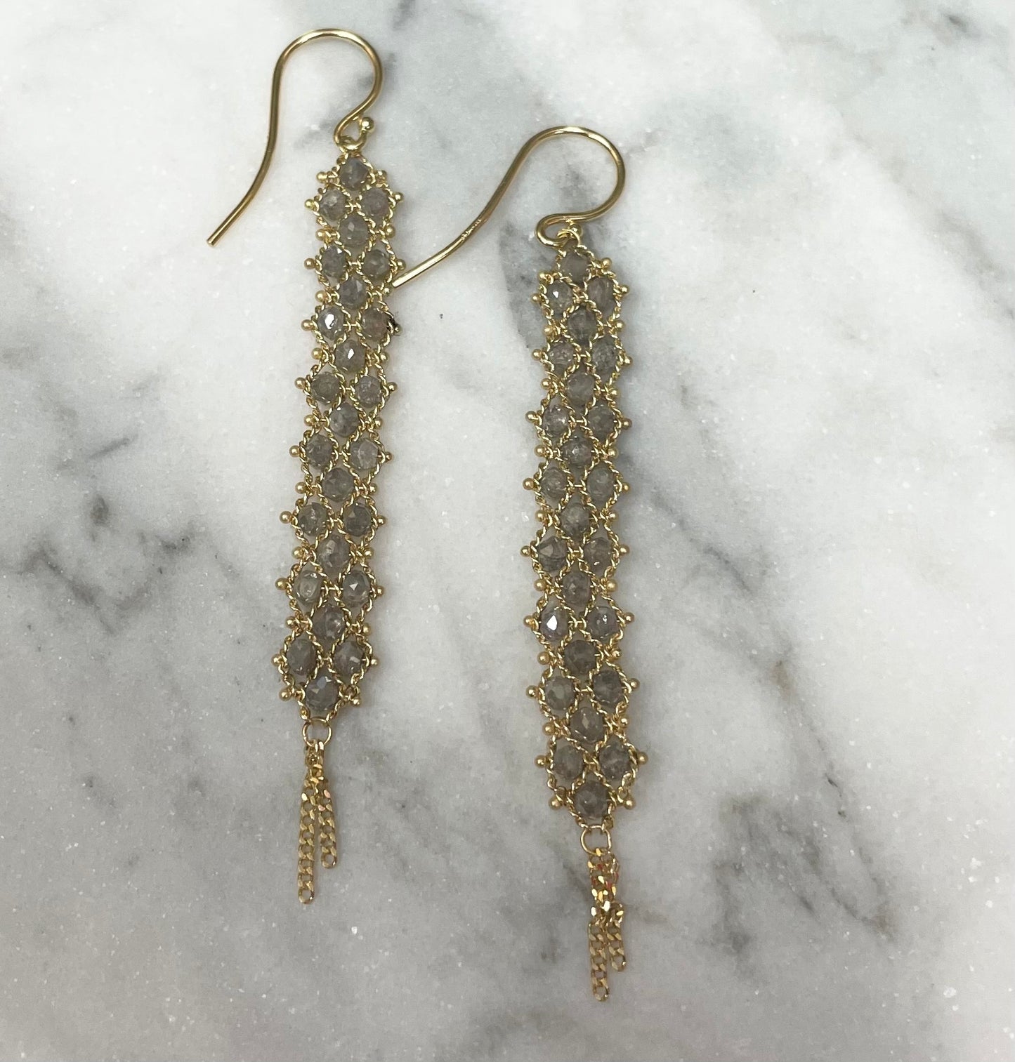 Gray Diamond Textile Earrings-Earrings-Amali-hurdles-jewelry-boulder-colorado