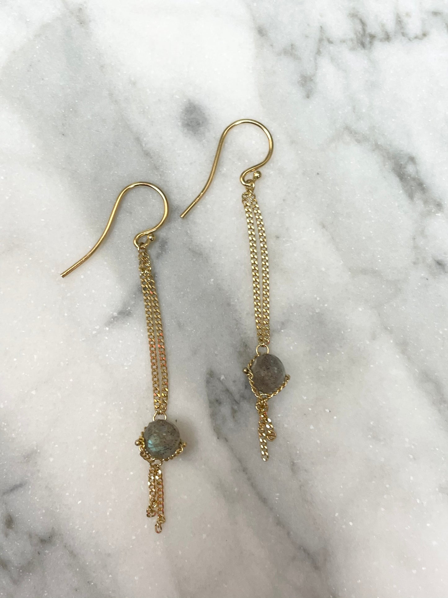 Labradorite Chain Drop Earrings-Earrings-Amali-hurdles-jewelry-boulder-colorado