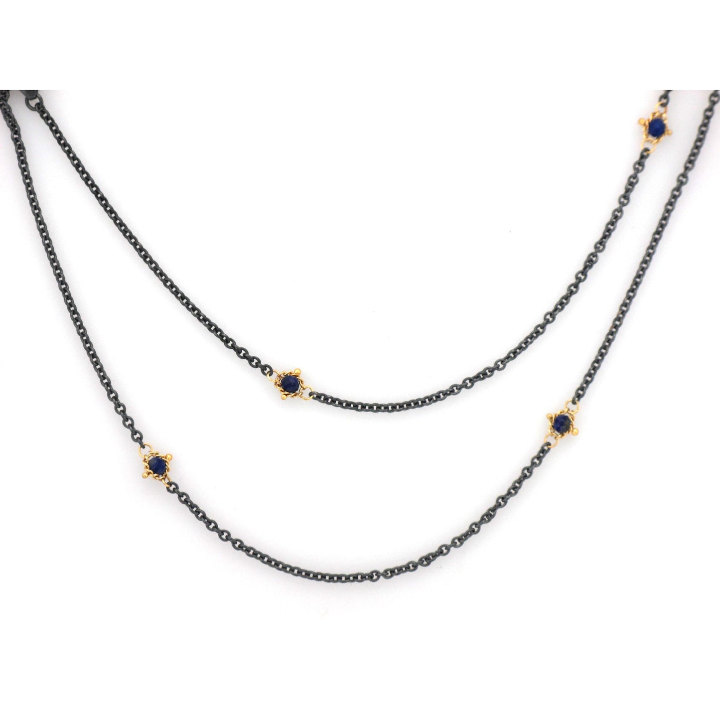 Lapis Textile Station Necklace-Chain-Amali-16-18 inch-hurdles-jewelry-boulder-colorado