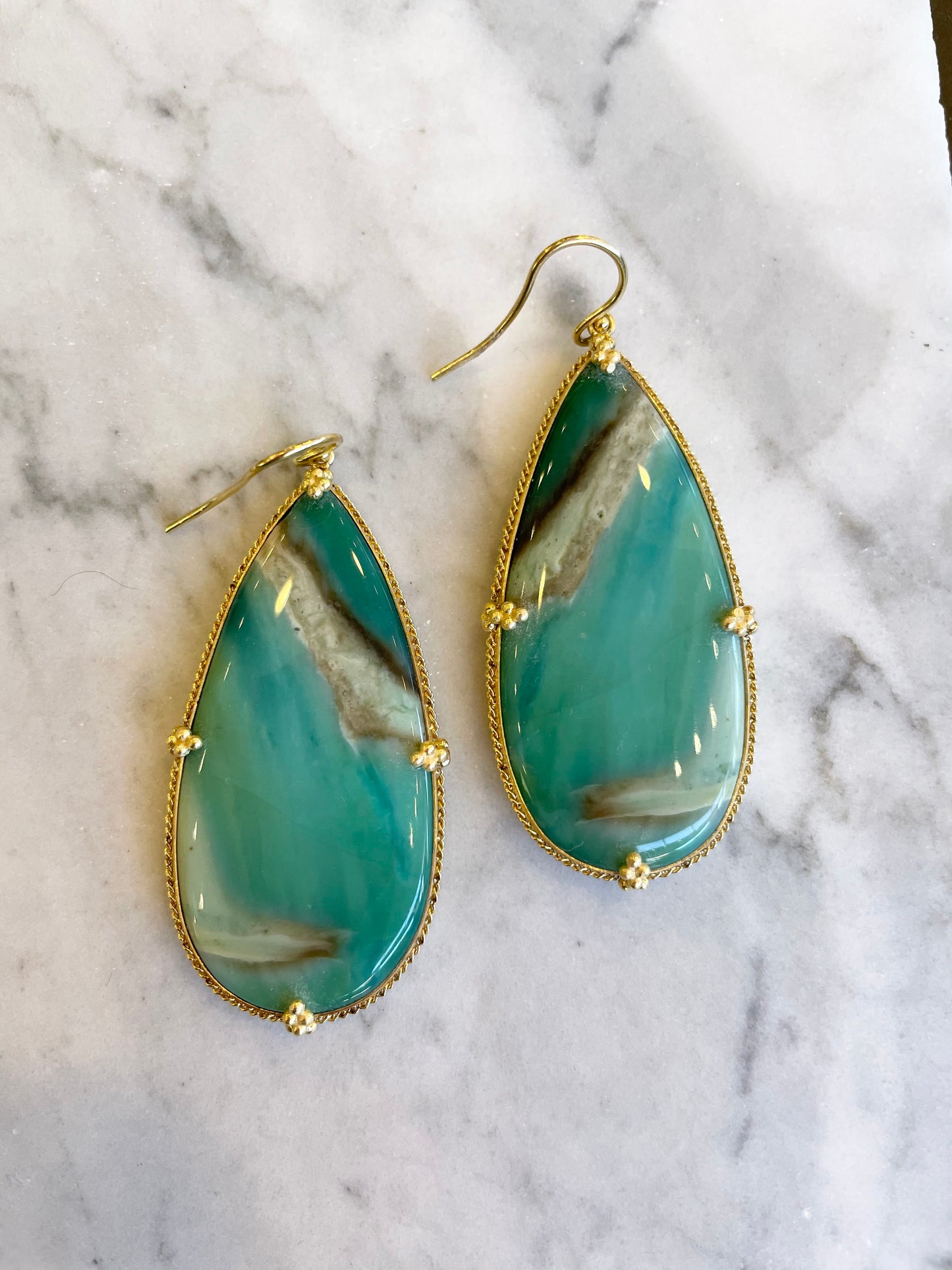 One of a Kind Petrified Wood and Blue Opal Earrings-Earrings-Amali-hurdles-jewelry-boulder-colorado