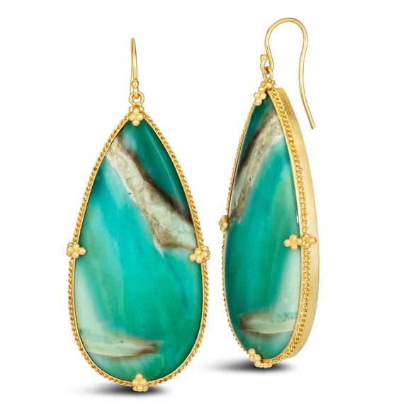 One of a Kind Petrified Wood and Blue Opal Earrings-Earrings-Amali-hurdles-jewelry-boulder-colorado