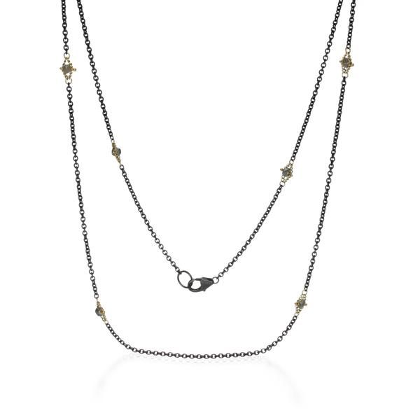 Oxidized Sterling Silver and Silver Diamond Station Necklace-Chain-Amali-16-18 inch-hurdles-jewelry-boulder-colorado