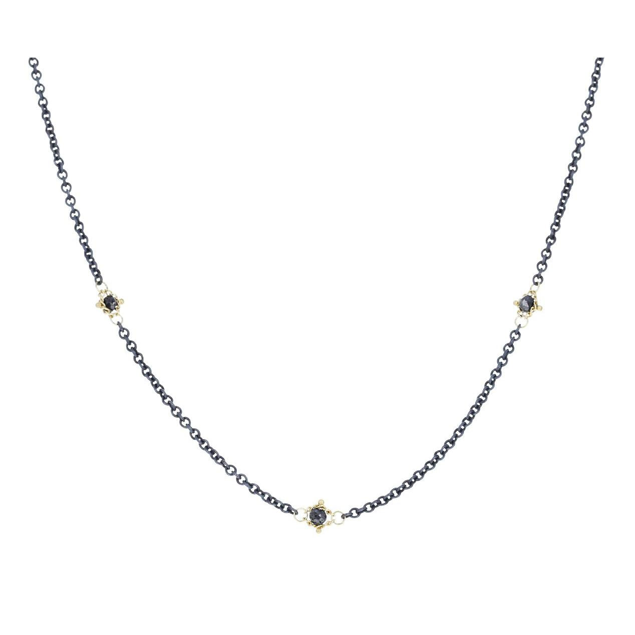 Oxidized Sterling Silver Black Diamond Station Necklace-Chain-Amali-16-18 inch-hurdles-jewelry-boulder-colorado