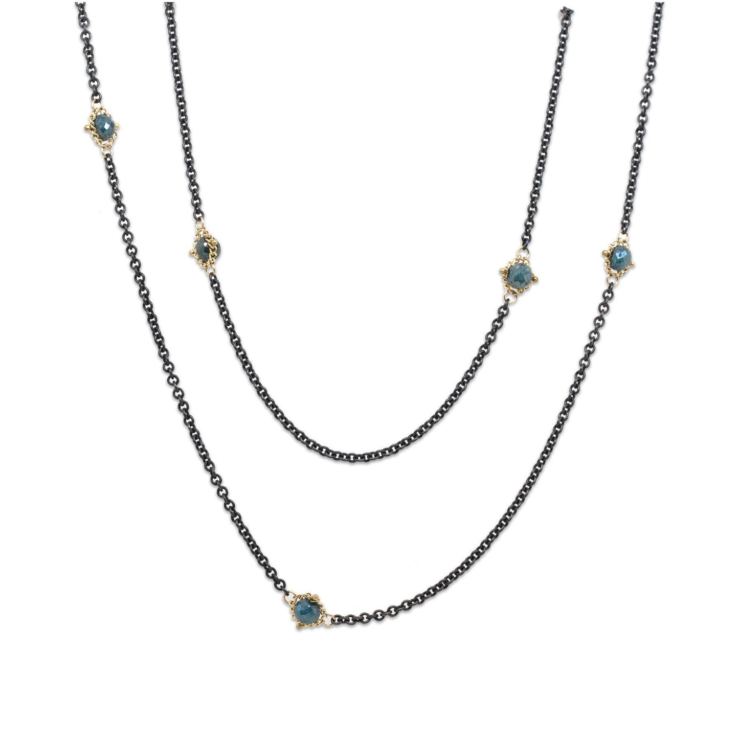 Oxidized Sterling Silver Blue Diamond Station Necklace-Chain-Amali-16-18 inch-hurdles-jewelry-boulder-colorado