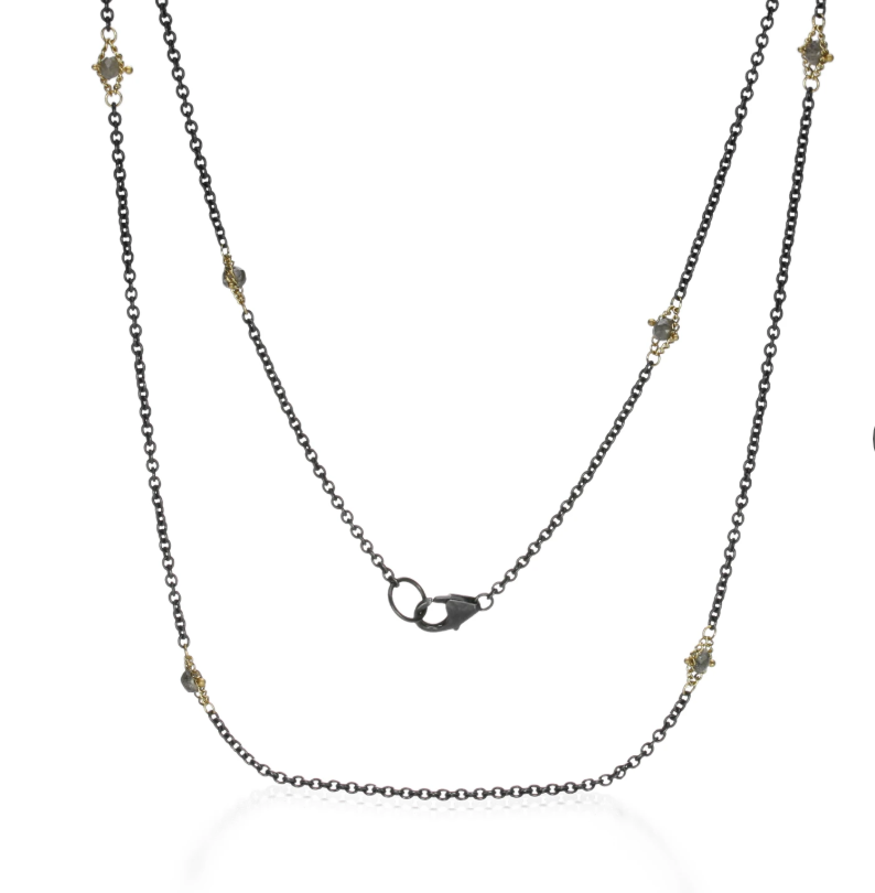 Oxidized Sterling Silver Champagne Diamond Textile Necklace-Chain-Amali-16-18 inch-hurdles-jewelry-boulder-colorado