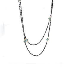 Oxidized Sterling Silver Swiss Blue Topaz Station Necklace-Chain-Amali-16-18 inch-hurdles-jewelry-boulder-colorado