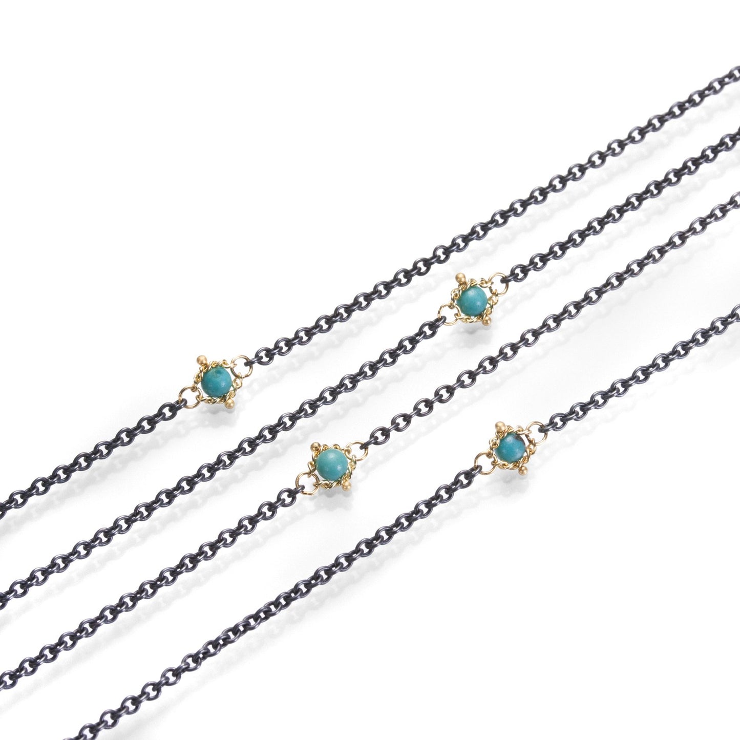 Oxidized Sterling Silver Turquoise Station Necklace-Chain-Amali-16-18 inch-hurdles-jewelry-boulder-colorado