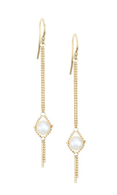 Pearl Textile Chain Link Earrings-Earrings-Amali-Akoya Pearl-hurdles-jewelry-boulder-colorado