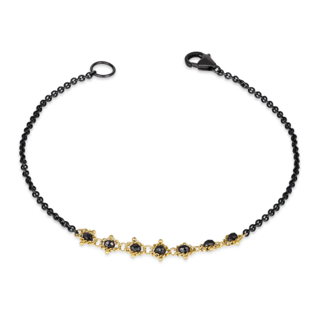 Petite Contrast Textile Bracelet in Black Diamonds-Bracelet-Amali-hurdles-jewelry-boulder-colorado