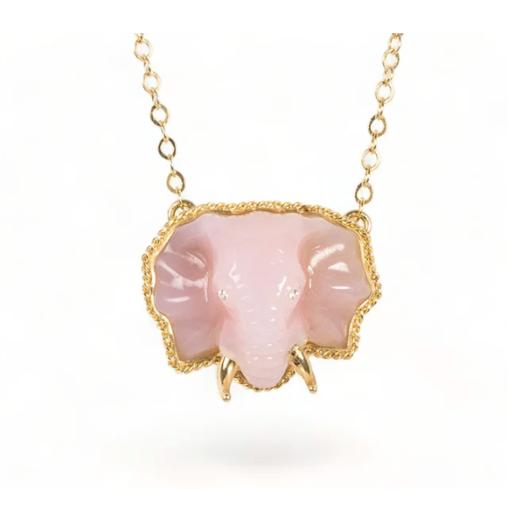 Pink Opal Elephant Necklace-Necklace-Amali-hurdles-jewelry-boulder-colorado