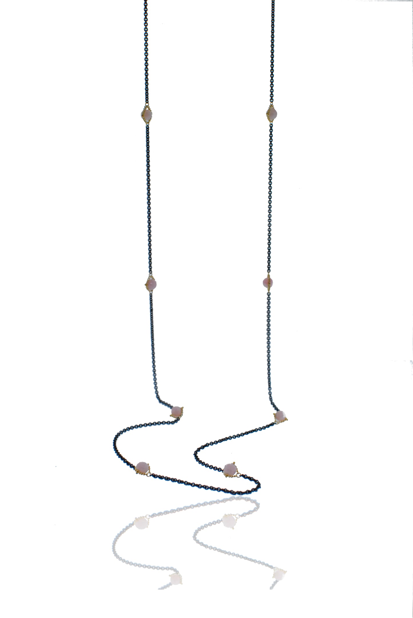 Pink Opal Station Necklace-Chain-Amali-16-18 inch-hurdles-jewelry-boulder-colorado