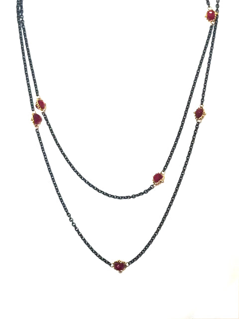 Ruby Textile Station Necklace-Chain-Amali-16-18 inch-hurdles-jewelry-boulder-colorado