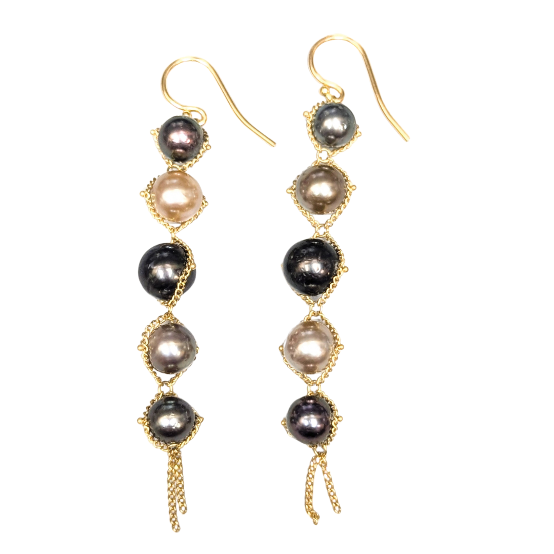 Tahitian Pearl Textile One of a Kind Earrings-Earrings-Amali-hurdles-jewelry-boulder-colorado