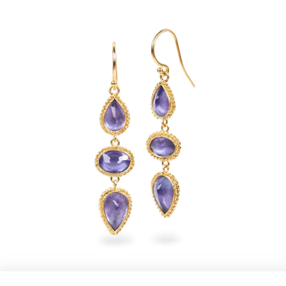Tanzanite Trio Earrings-Earrings-Amali-hurdles-jewelry-boulder-colorado