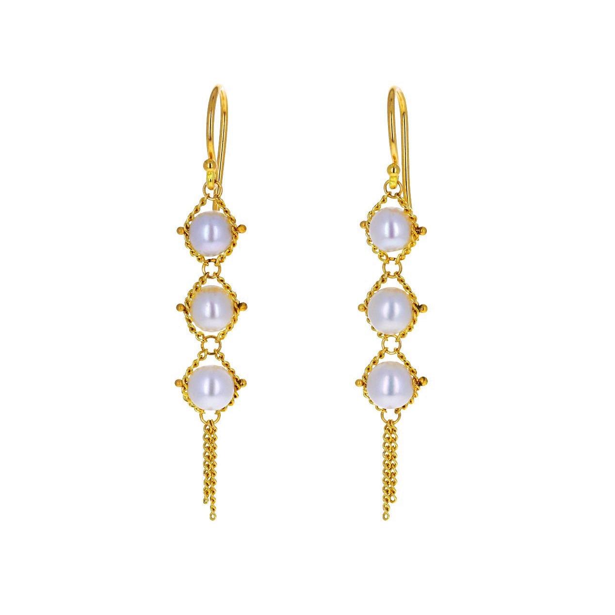 Textile Pearl Earrings-Earrings-Amali-Akoya Pearl-hurdles-jewelry-boulder-colorado