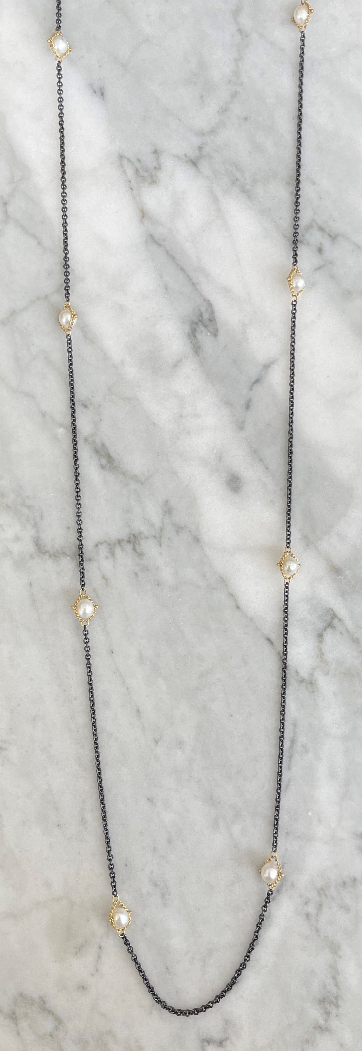 Textile Pearl Station Necklace-Chain-Amali-16-18 inch-hurdles-jewelry-boulder-colorado