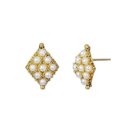 Textile Pearl Stud Earrings-Earrings-Amali-hurdles-jewelry-boulder-colorado