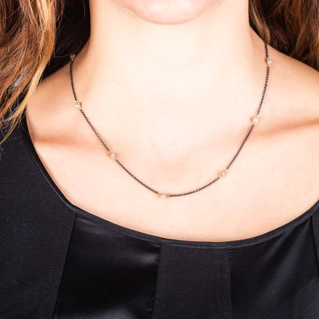 Textile Silver Diamond Station Necklace-Chain-Amali-16-18 inch-hurdles-jewelry-boulder-colorado