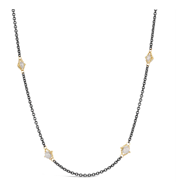 Textile Silver Diamond Station Necklace-Chain-Amali-16-18 inch-hurdles-jewelry-boulder-colorado