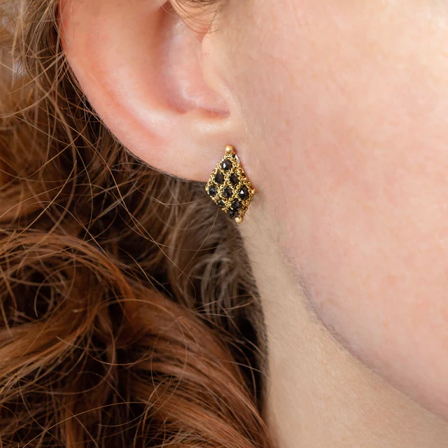 Textile Stud Black Diamond Earrings-Earrings-Amali-hurdles-jewelry-boulder-colorado