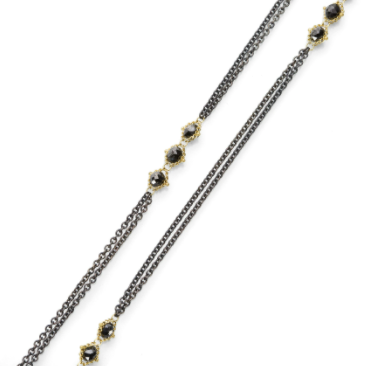 Triple Textile Black Diamond Station Necklace-Chain-Amali-hurdles-jewelry-boulder-colorado