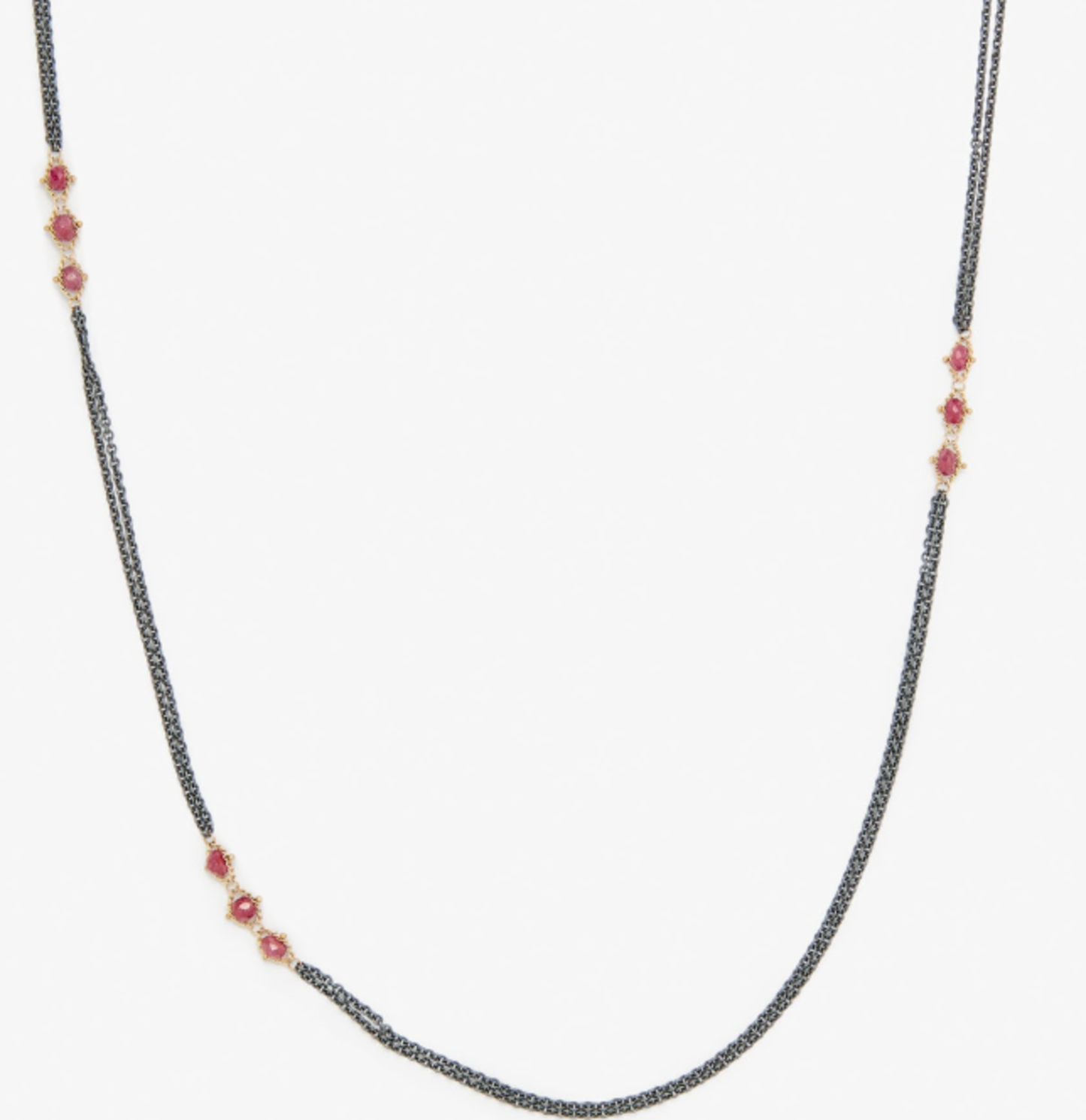 Triple Textile Ruby Station Necklace-Chain-Amali-hurdles-jewelry-boulder-colorado