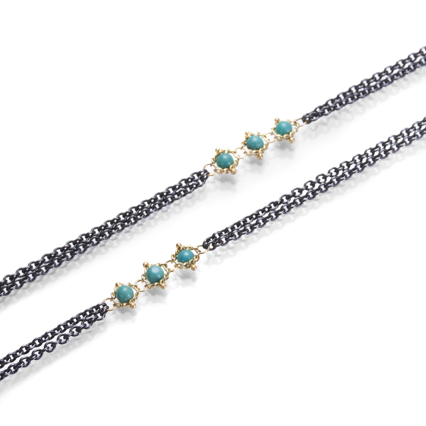 Triple Textile Turquoise Station Necklace-Chain-Amali-hurdles-jewelry-boulder-colorado