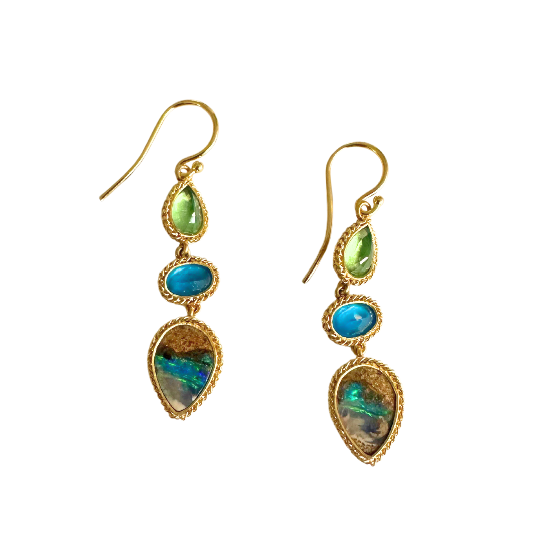 Tsavorite, Apatite & Boulder Opal Earrings-Earrings-Amali-hurdles-jewelry-boulder-colorado