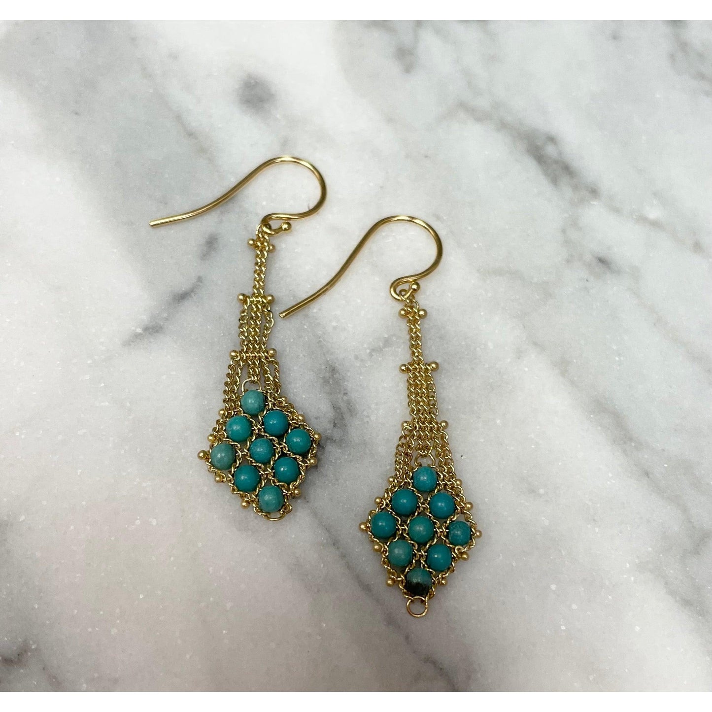 Turquoise Textile Drop Earrings-Earrings-Amali-hurdles-jewelry-boulder-colorado