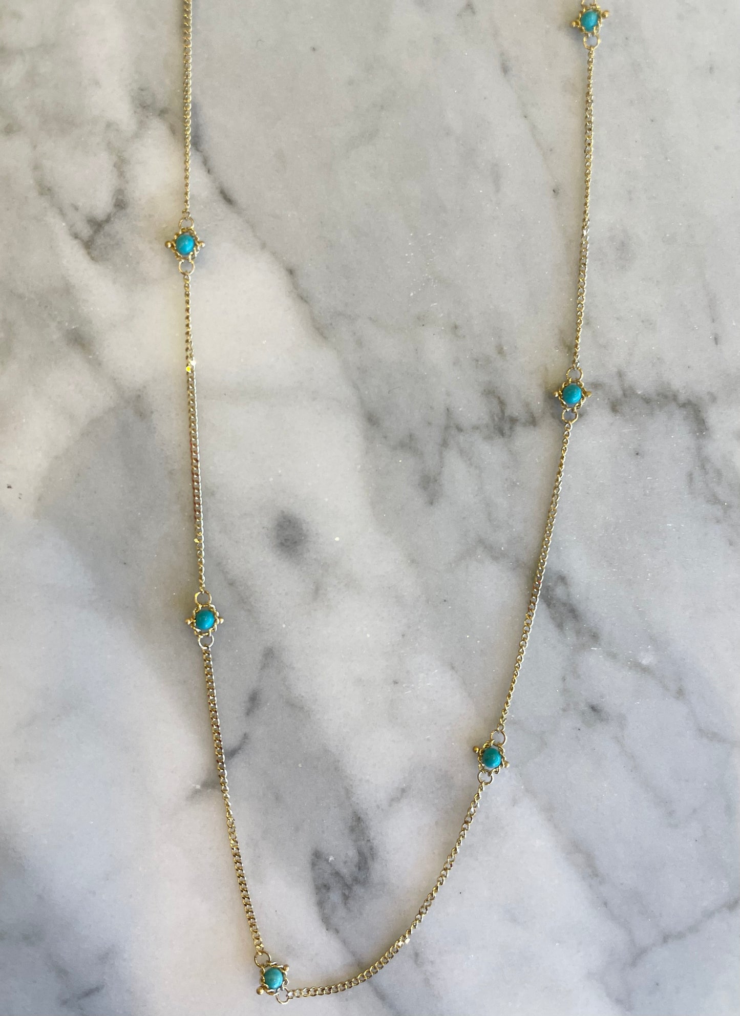 Turquoise Textile Station Necklace-Chain-Amali-16-18 inch-hurdles-jewelry-boulder-colorado