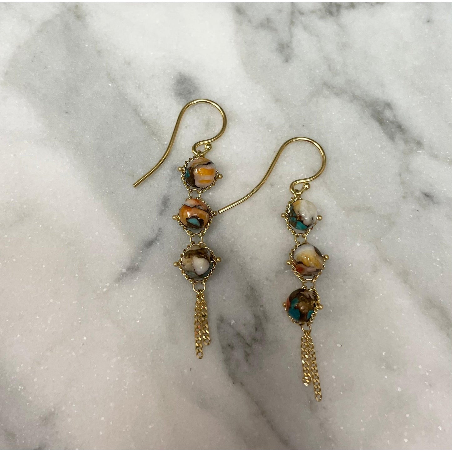 Turquoise with Spiny Oyster Earrings-Earrings-Amali-hurdles-jewelry-boulder-colorado