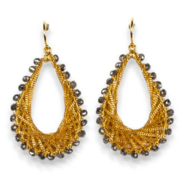 Woven Teardrop Earrings in Gray Diamonds-Earrings-Amali-hurdles-jewelry-boulder-colorado