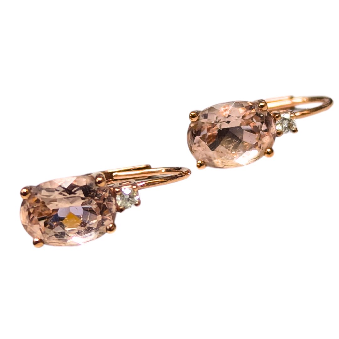 10k Rose Gold Morganite and Diamond Drop Earrings-Earrings-Antique, Estate & Consignment-hurdles-jewelry-boulder-colorado