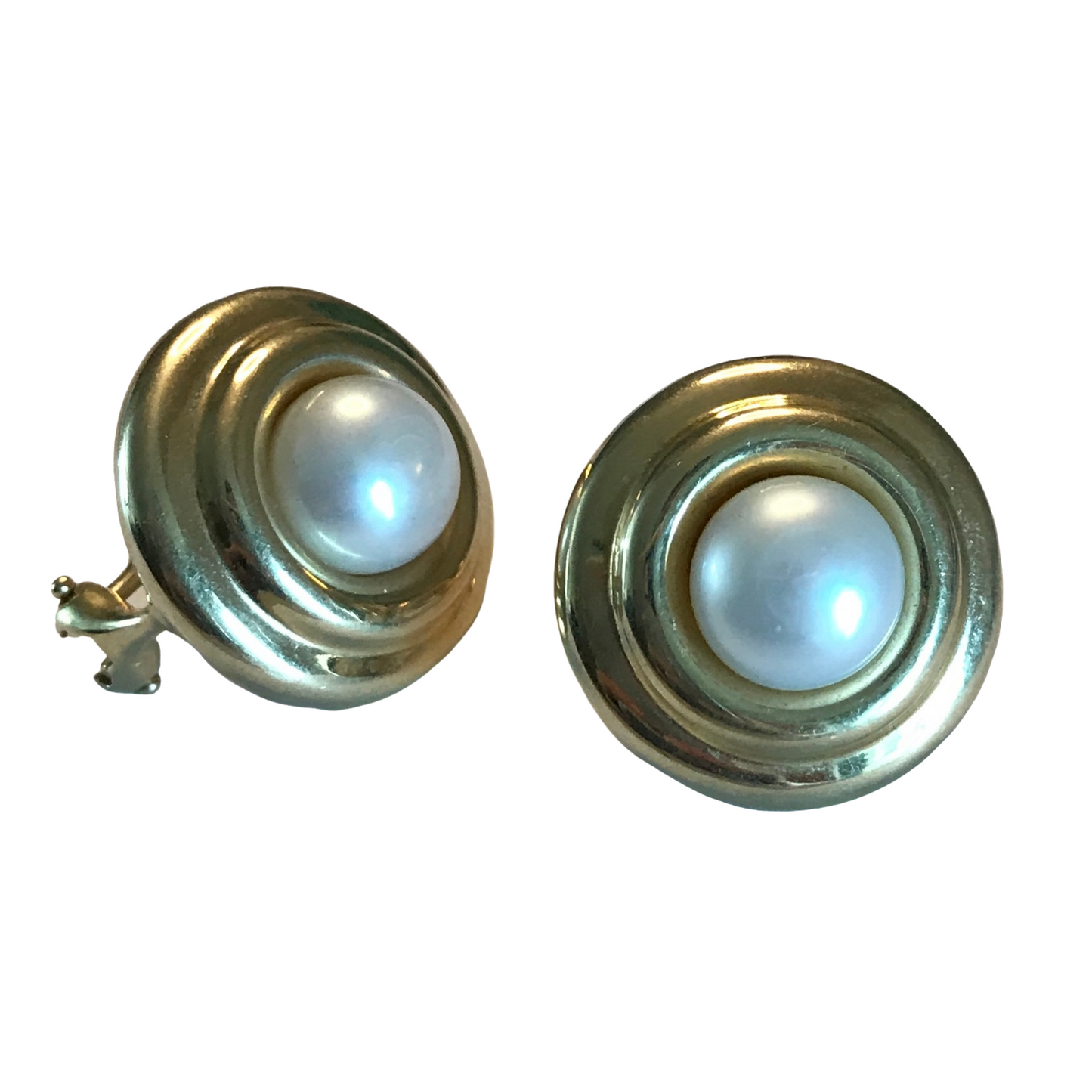 14k Button Pearl Earrings-Earrings-Antique, Estate & Consignment-hurdles-jewelry-boulder-colorado
