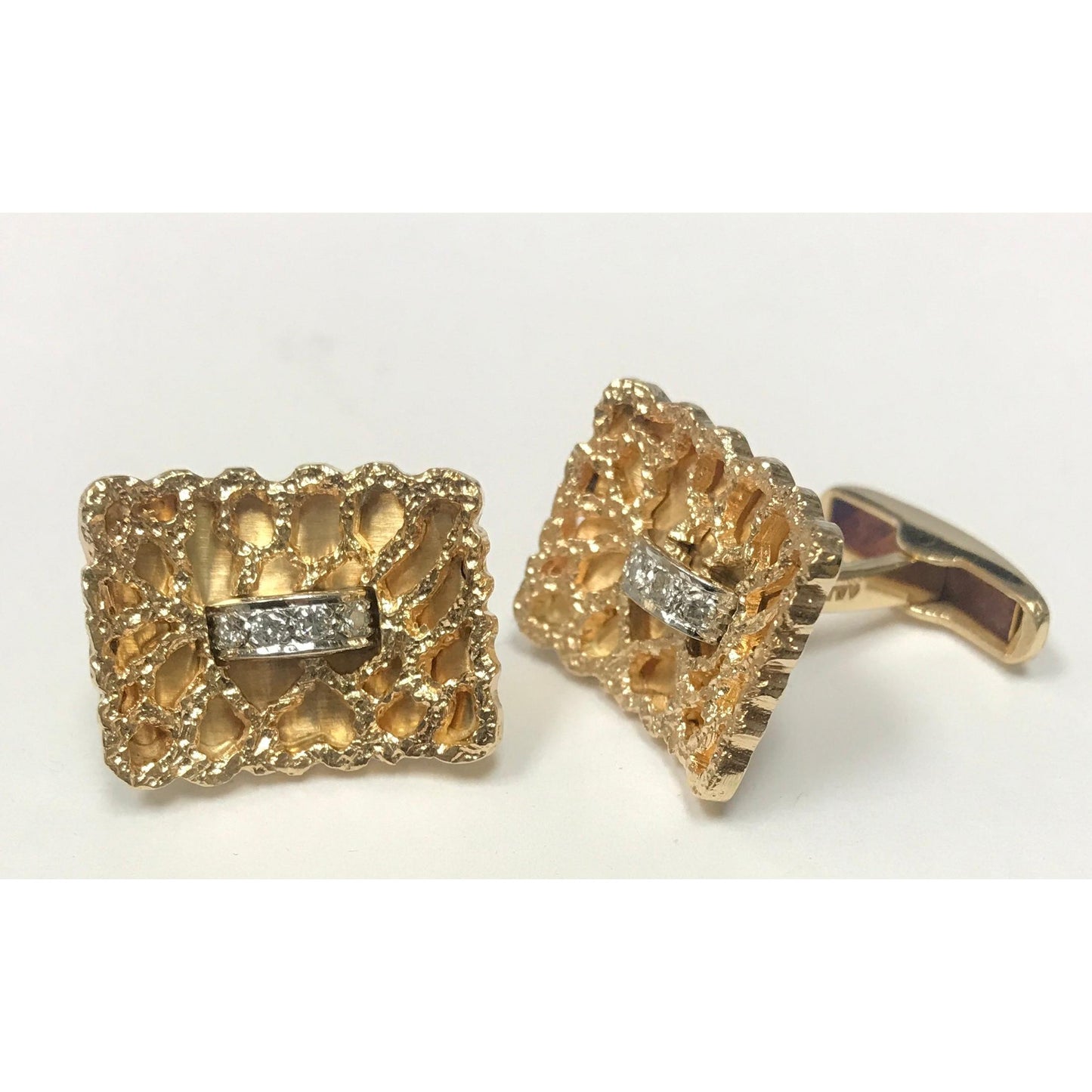 14k Gold & Diamond Cuff Links-Cuff Links-Antique, Estate & Consignment-hurdles-jewelry-boulder-colorado