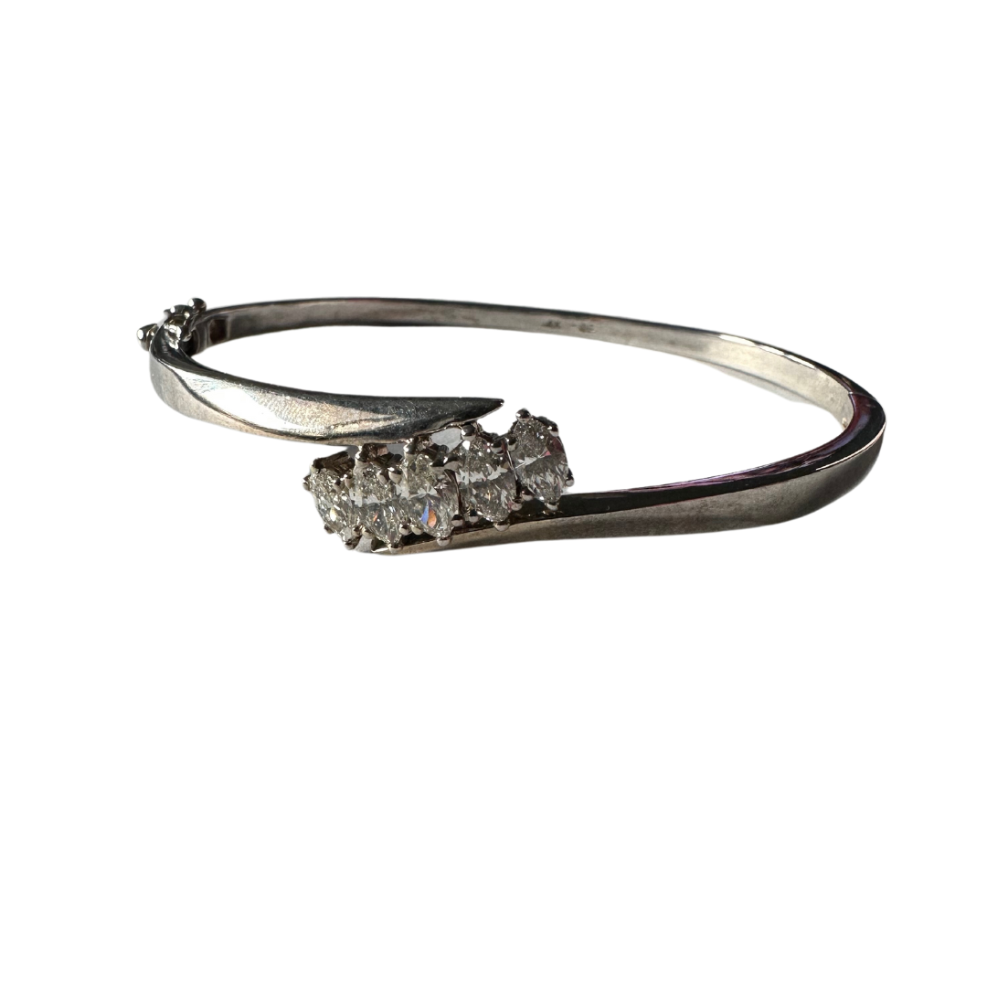 14k White Gold Marquise Diamond Accented Hinged Bracelet-Bracelet-Antique, Estate & Consignment-hurdles-jewelry-boulder-colorado