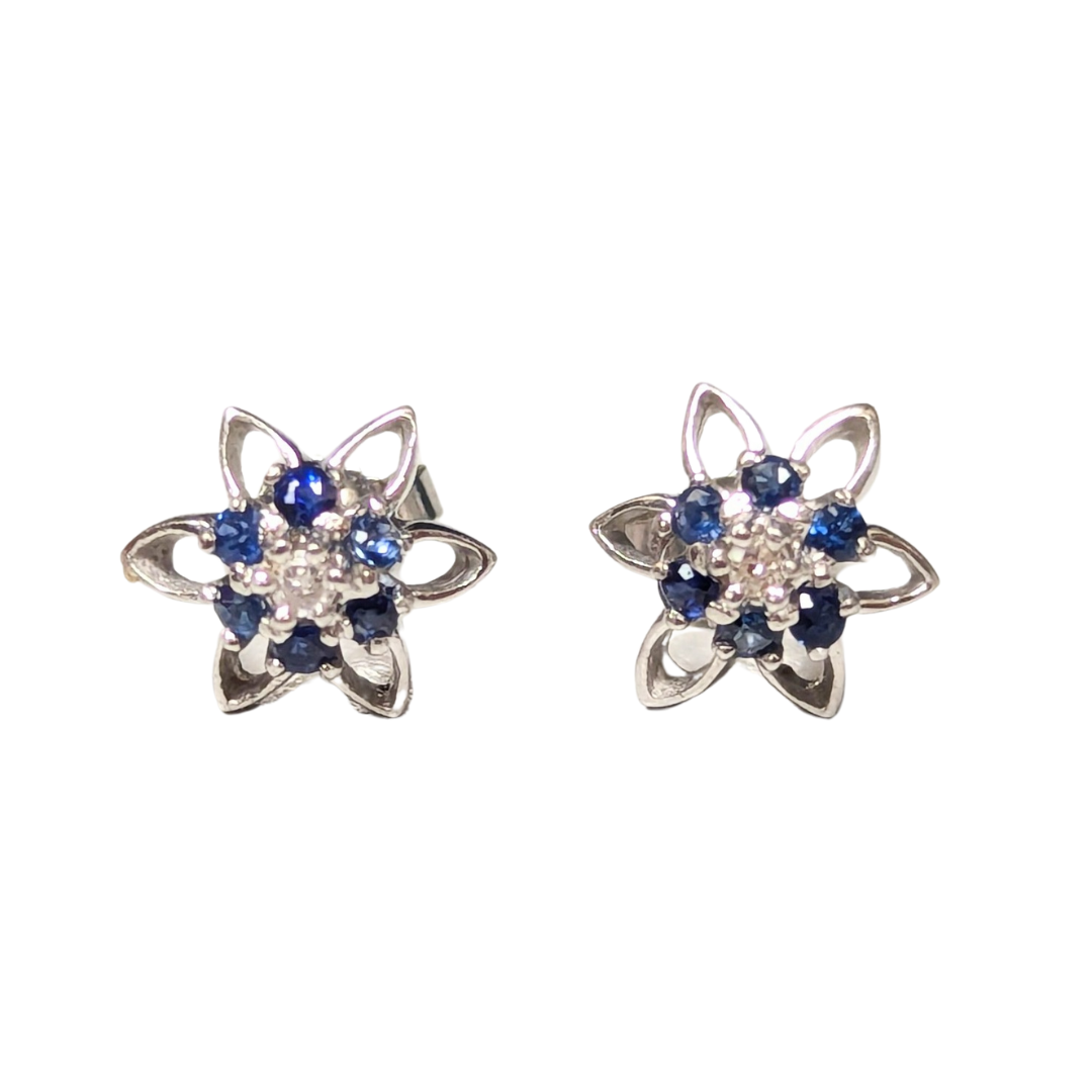 14k White Gold Sapphire Floral Cluster Stud Earrings-Earrings-Antique, Estate & Consignment-hurdles-jewelry-boulder-colorado