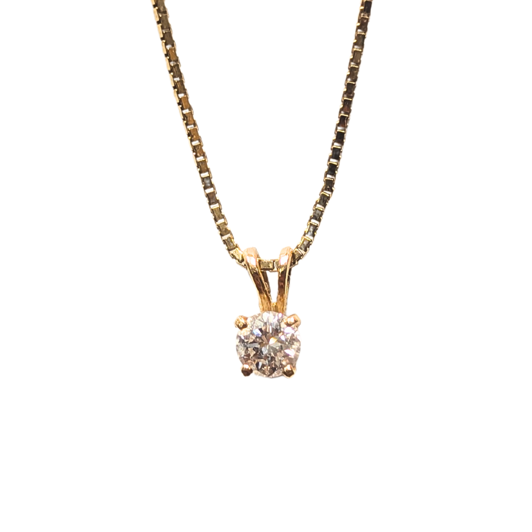 14k Yellow Gold 0.33 Carat Diamond Pendant on a 16" 1mm Box Chain-Necklace-Antique, Estate & Consignment-hurdles-jewelry-boulder-colorado
