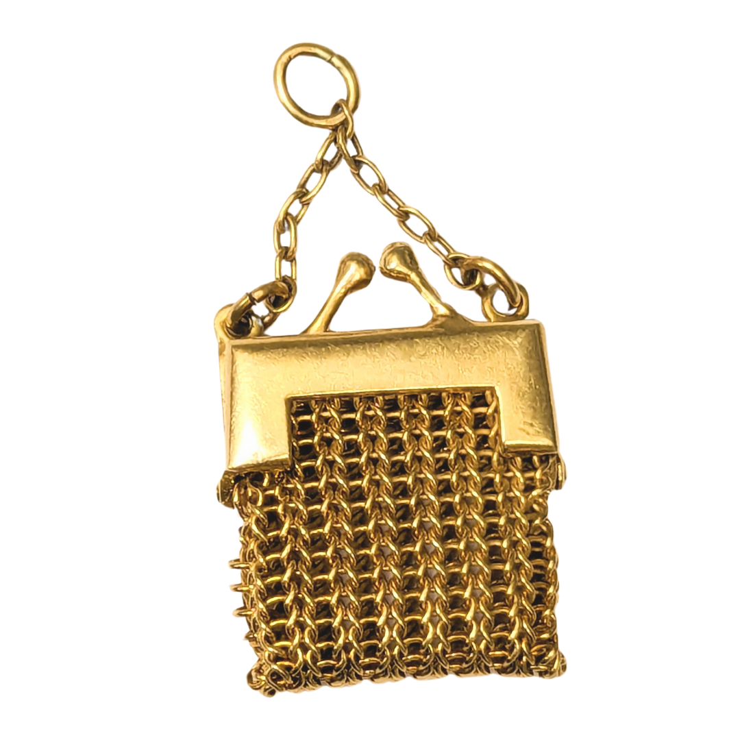 14k Yellow Gold Articulating Mesh Chatelaine Purse Charm-Charm-Antique, Estate & Consignment-hurdles-jewelry-boulder-colorado